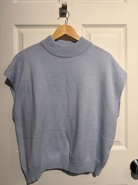 Sleeveless Mock Neck Sweater Vest in Light Blue